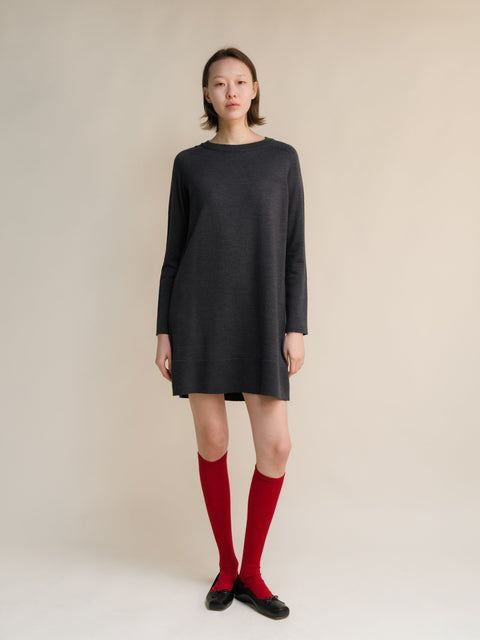 Extra Fine Merino Wool Crewneck Midi Dress - Lèmme