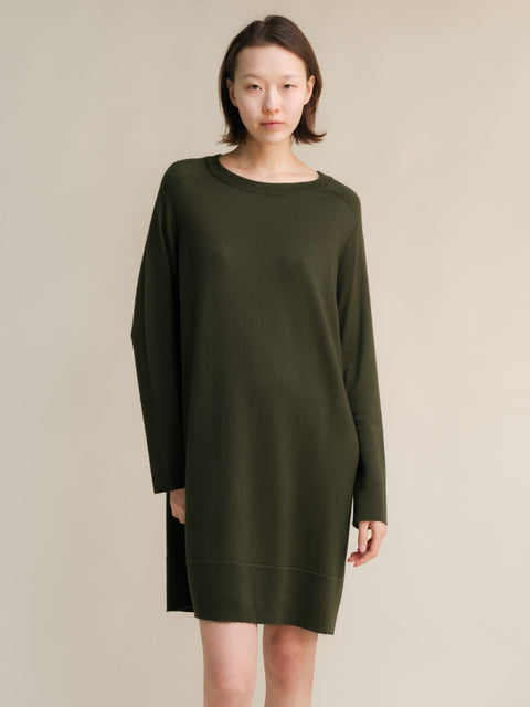 Extra Fine Merino Wool Crewneck Midi Dress - Lèmme