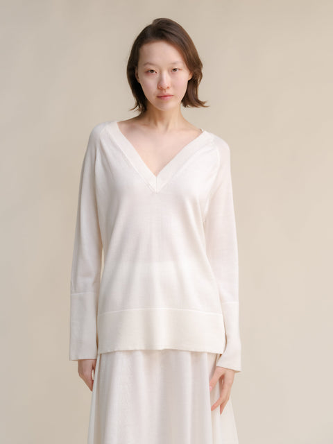 Extra Fine Merino V Neck Maxi Sweater - Lèmme