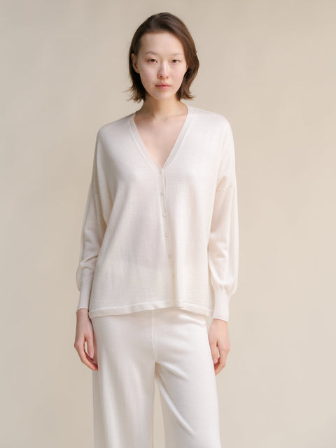 Extra Fine Merino Wool Oversized V-Neck Cardigan (3D-Knit) - Lèmme