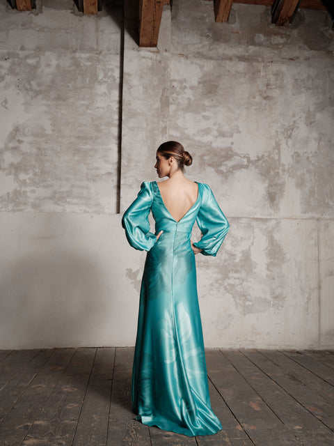 Dress - Satin V Green Roberta Longo