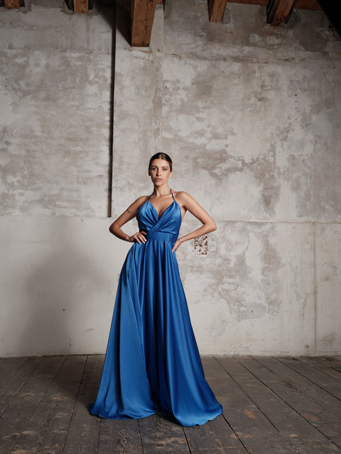Dress - Satin V Blue Roberta Longo