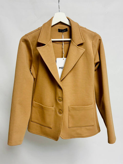 Camel Stretch Fabric Blazer with Pockets SixStop