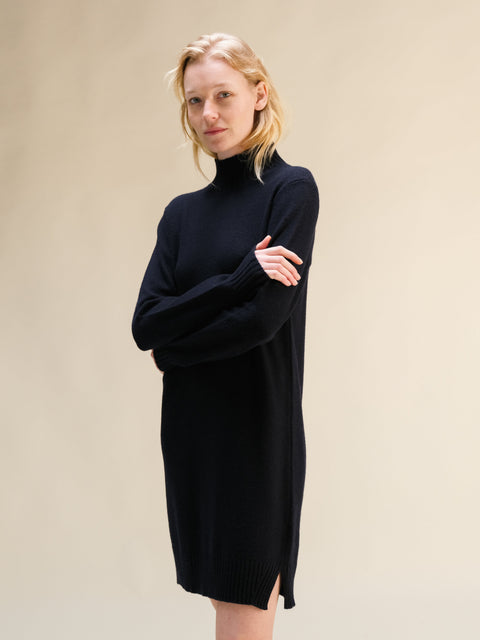 Cashmere Mix High Neck Midi Dress - Lèmme