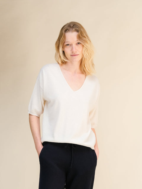 Cashmere Mix V-Neck T-Shirt (3D-Knit) - Lèmme