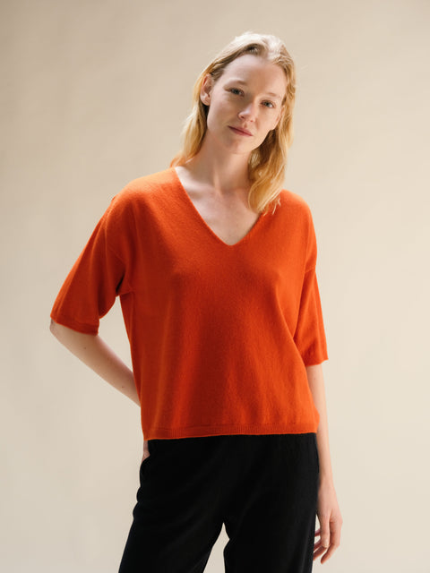 Cashmere Mix V-Neck T-Shirt (3D-Knit) - Lèmme