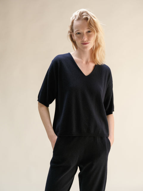 Cashmere Mix V-Neck T-Shirt (3D-Knit) - Lèmme