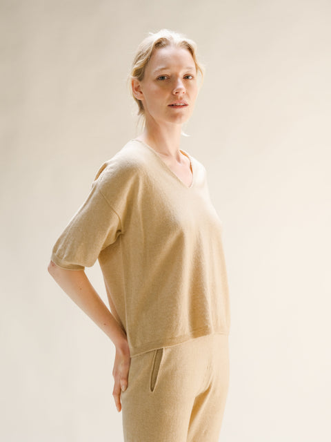 Cashmere Mix V-Neck T-Shirt (3D-Knit) - Lèmme