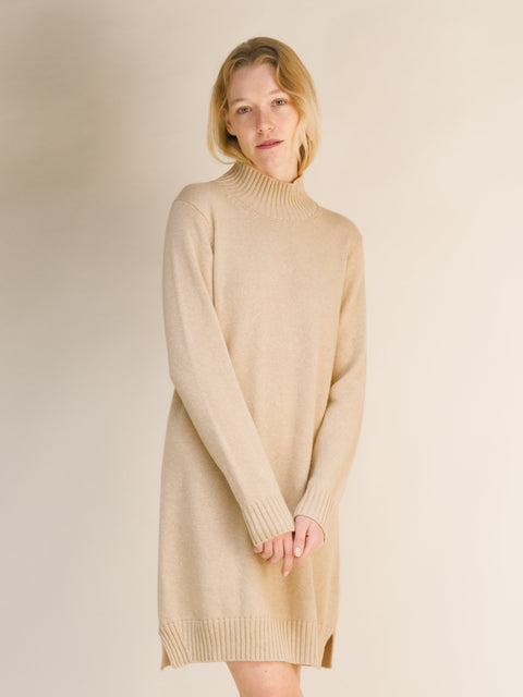 Cashmere Mix High Neck Midi Dress - Lèmme