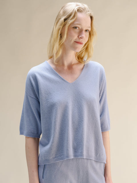 Cashmere Mix V-Neck T-Shirt (3D-Knit) - Lèmme