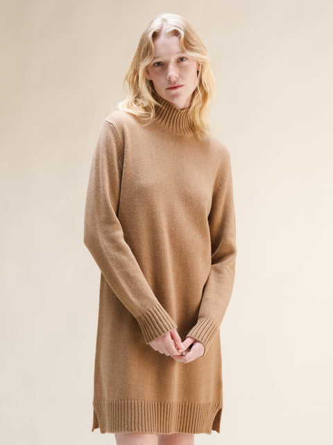 Cashmere Mix High Neck Midi Dress - Lèmme