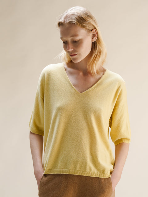Cashmere Mix V-Neck T-Shirt (3D-Knit) - Lèmme