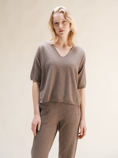 Cashmere Mix V-Neck T-Shirt (3D-Knit) - Lèmme