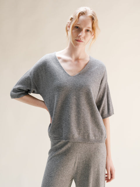 Cashmere Mix V-Neck T-Shirt (3D-Knit) - Lèmme
