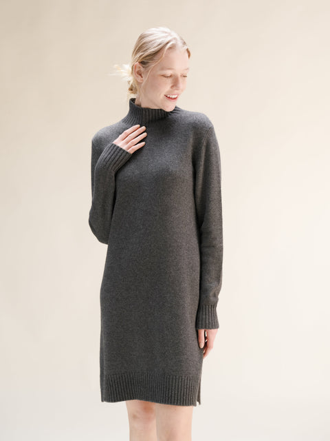 Cashmere Mix High Neck Midi Dress - Lèmme