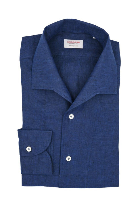 Blue Linen Capri Collar Shirt Cordone 1956
