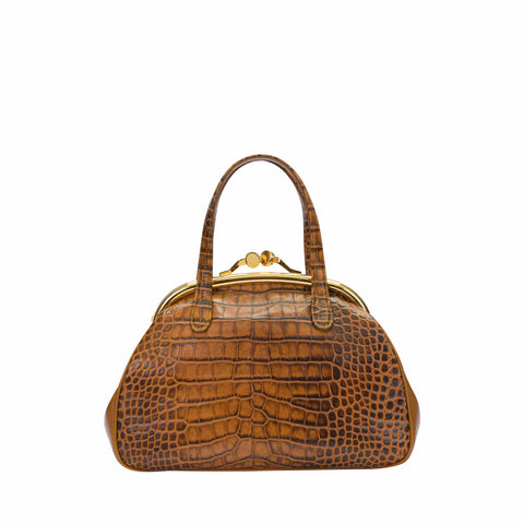 Retro Leather Top-Handle with Click-Clack Closure