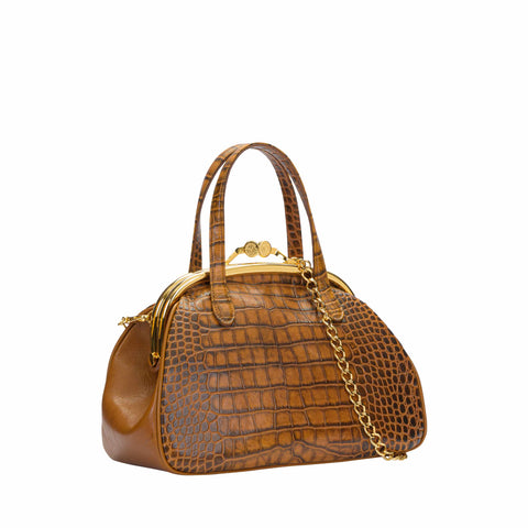 Retro Leather Top-Handle with Click-Clack Closure