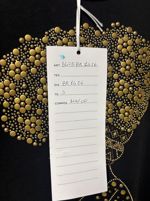 Black t-shirt with female silhouette and gold-tone studs SixStop