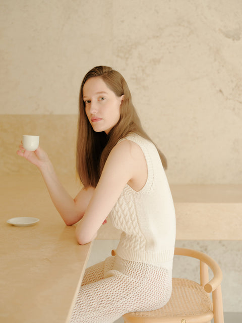 Fine Cotton Cable Tank Top (3D-Knit) - Lèmme