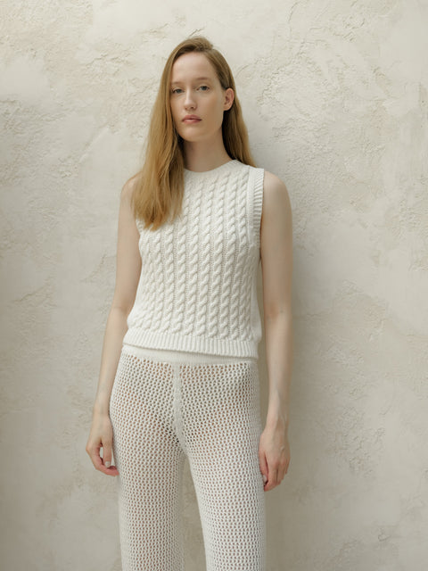 Fine Cotton Cable Tank Top (3D-Knit) - Lèmme