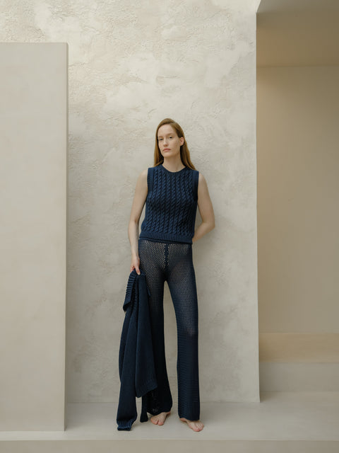 Fine Cotton Cable Tank Top (3D-Knit) - Lèmme
