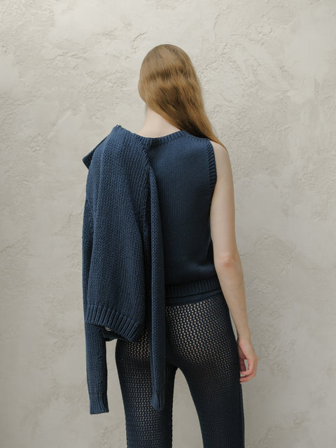 Fine Cotton Cable Tank Top (3D-Knit) - Lèmme