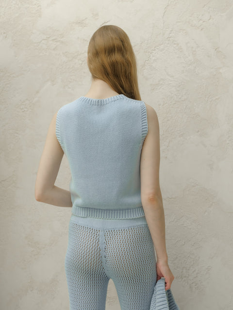 Fine Cotton Cable Tank Top (3D-Knit) - Lèmme