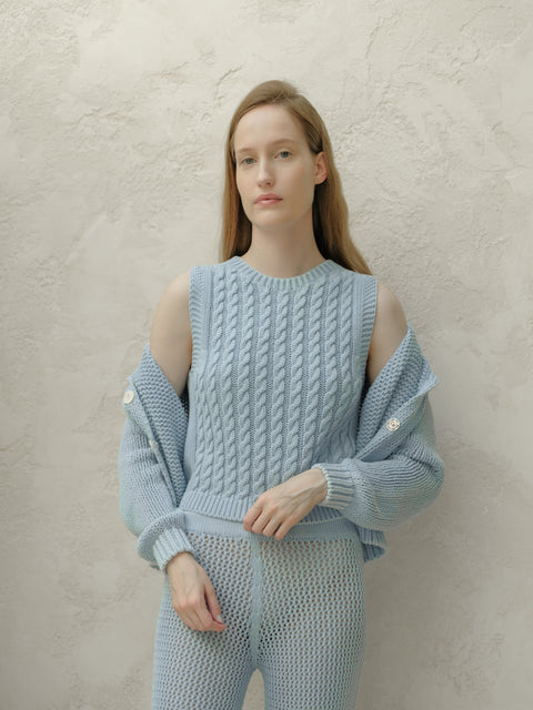Fine Cotton Cable Tank Top (3D-Knit) - Lèmme