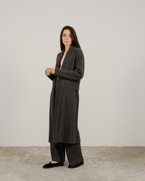 Cashmere Mix Shawl-Collar Maxi Ribbed Cardigan - Lèmme