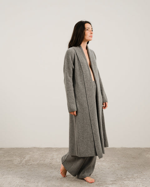 Cashmere Mix Shawl-Collar Maxi Ribbed Cardigan - Lèmme