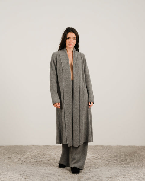 Cashmere Mix Shawl-Collar Maxi Ribbed Cardigan - Lèmme