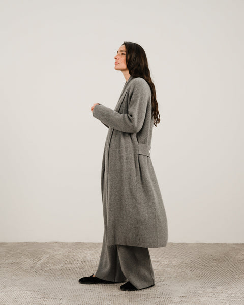 Cashmere Mix Shawl-Collar Maxi Ribbed Cardigan - Lèmme