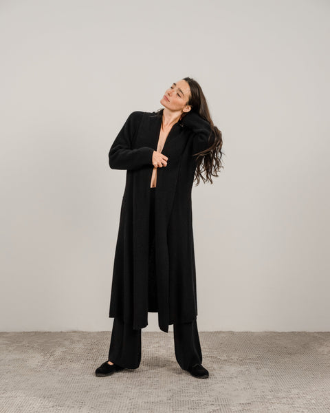 Cashmere Mix Shawl-Collar Maxi Ribbed Cardigan - Lèmme