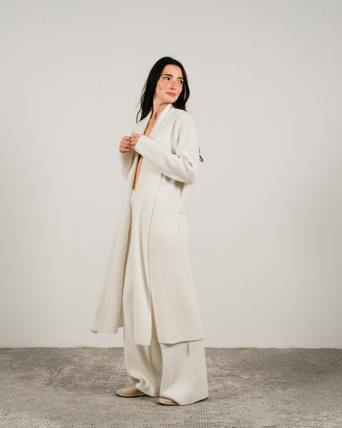 Cashmere Mix Shawl-Collar Maxi Ribbed Cardigan - Lèmme