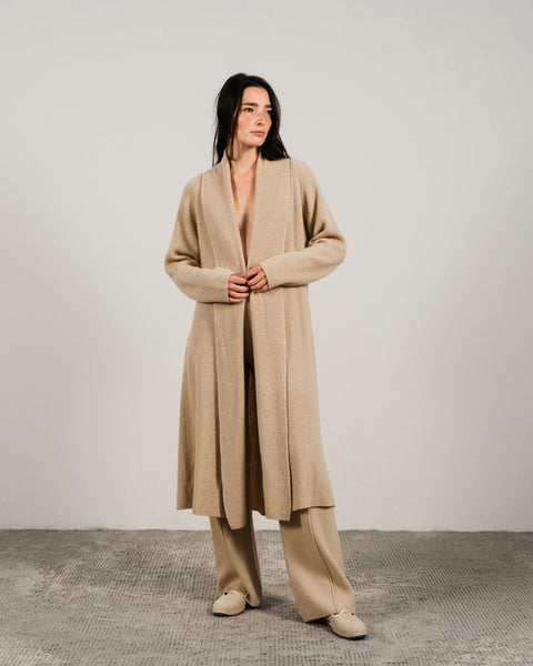 Cashmere Mix Shawl-Collar Maxi Ribbed Cardigan - Lèmme