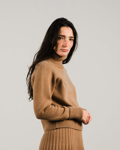 Cashmere Mix Roll-Up Cuff Turtleneck Sweater - Lèmme