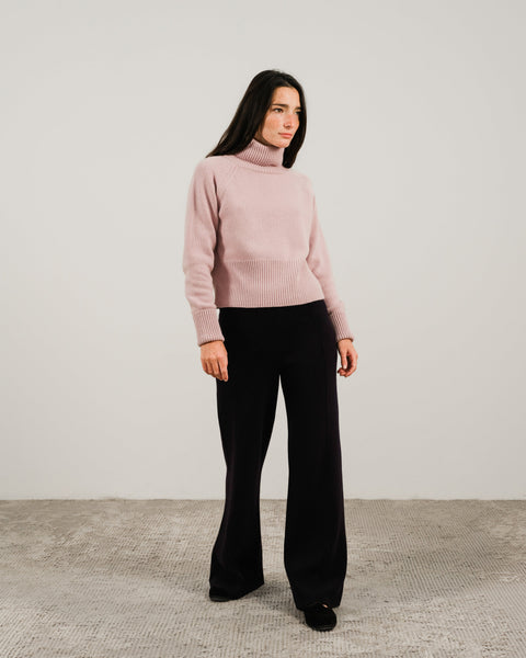 Cashmere Mix Roll-Up Cuff Turtleneck Sweater - Lèmme