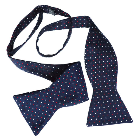 Navy Silk Repp Bow Tie with Red & White Micro Dots