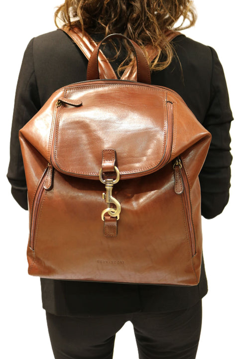 Tuscan Leather Backpack with Snap Hook Closure