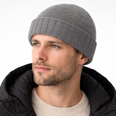 Smooth unisex beanie with ribbed cuff, 100% cashmere - Due Toscani