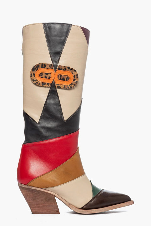 Women's patchwork knee-high boots - Alex Irene Patch