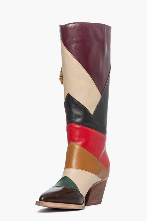 Women's patchwork knee-high boots - Alex Irene Patch