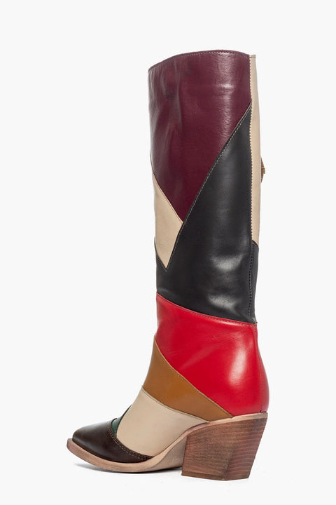 Women's patchwork knee-high boots - Alex Irene Patch