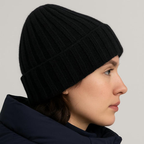 Unisex Pure Cashmere Ribbed Hat - Due Toscani