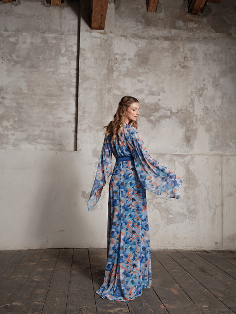 Dress - Georgette Kimono Blue Roberta Longo