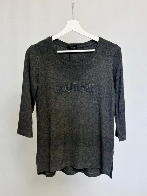 Maglia a costine con scritta decorativa SixStop