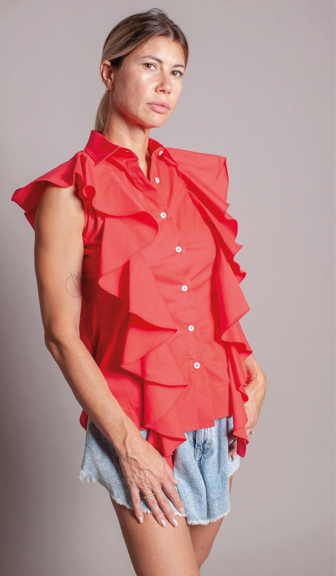 Calendula – Sleeveless Ruffle Cotton Shirt – Feminine Design