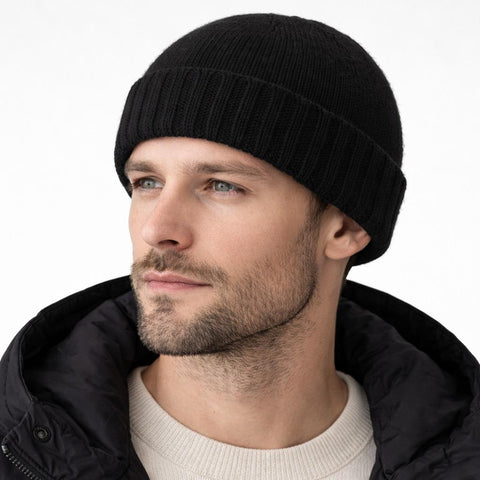 Smooth unisex beanie with ribbed cuff, 100% cashmere - Due Toscani