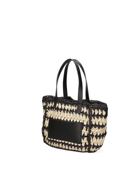 Black Woven Straw Top Handle Handbag Made in Italy – G12 - Viola Castellani
